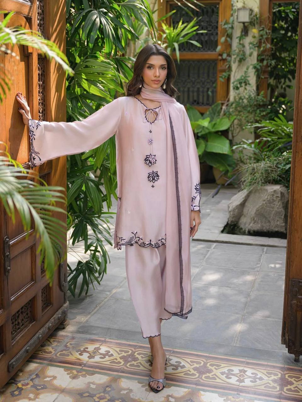 Bespoke Baby Pink Satin Ensemble
